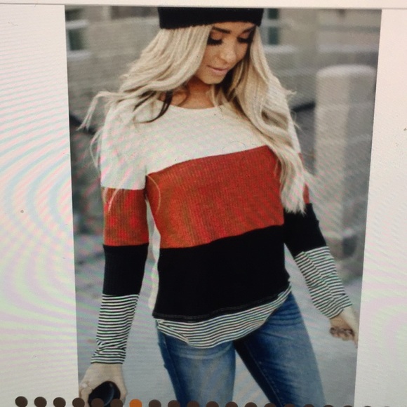 Stylish Colorblock splicing striped red top - Picture 7 of 8